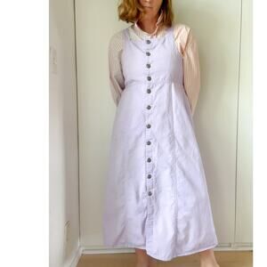 Vintage 1990s Lilac ButtonFront Pinafore Dress Soft Cotton Minimal Cottagecore